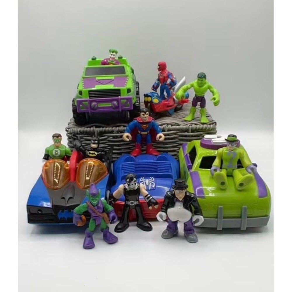 DC Imaginext Marvel Playskool Toy Lot 5 Cars 10 Figures Batmobile Bane Hulk Spid
